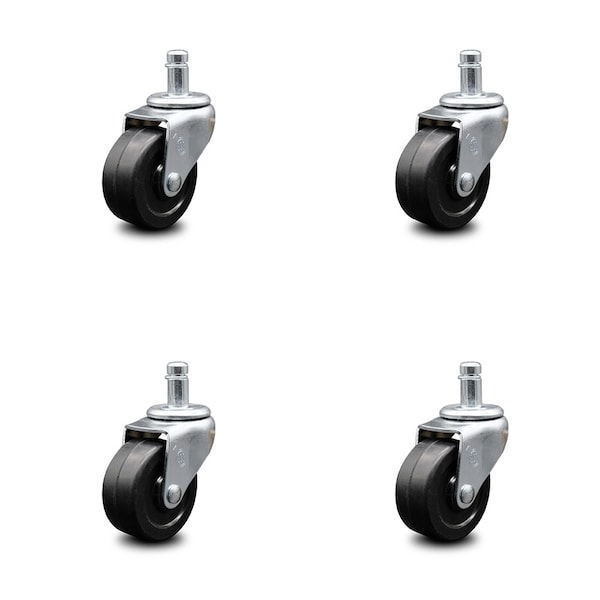 2 Inch Soft Rubber Wheel 7/8 Grip Ring Stem Caster, 4PK